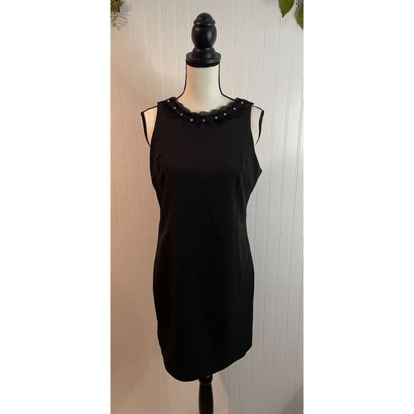 Sam Edelman Necklace Sheath Dress Size 6 Black Rhinestones Flirty Sophisticated - Picture 3 of 14